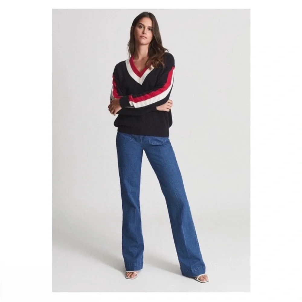 New! REISS London Striped Color Block Wool Blend Sweater - Picture 4 of 12